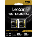 Lexar 128GB Professional 1800x UHS-II SDXC Memory Card (GOLD Series, 2-Pack)