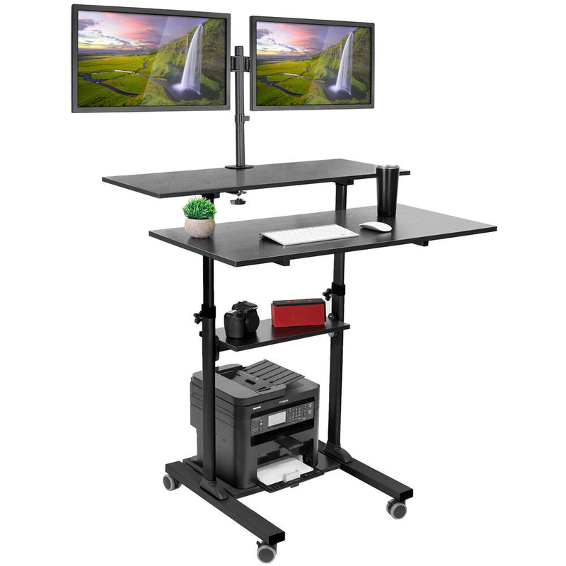 Mount-It! Height-Adjustable Rolling Standing Desk with Dual Monitor Mounts (Black)