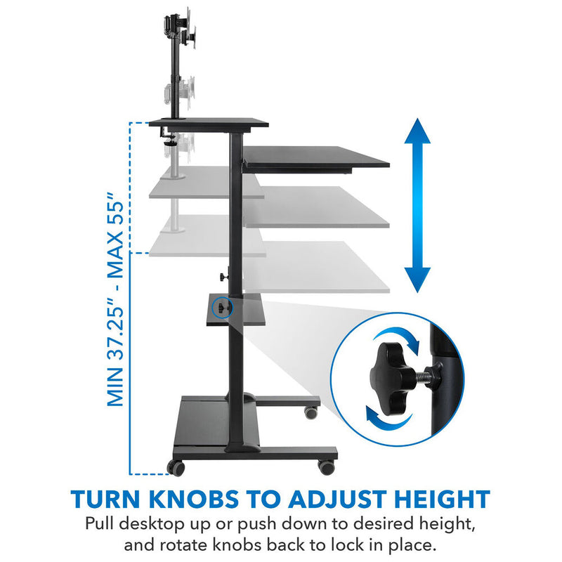 Mount-It! Height-Adjustable Rolling Standing Desk with Dual Monitor Mounts (Black)