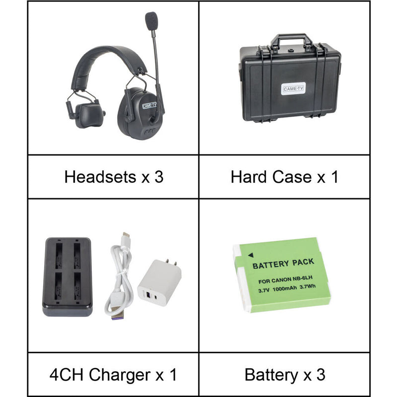 CAME-TV Kuminik8 Full-Duplex Wireless DECT Intercom System with 3 Single-Ear Headsets (1.78 to 1.93 GHz, US)