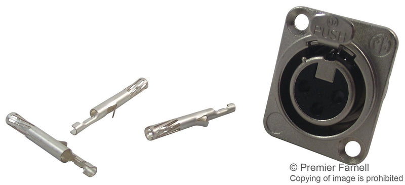 NEUTRIK NC3FD-LX-HA XLR Audio Connector, 3 Contacts, Socket, Panel Mount, Silver Plated Contacts, Metal Body