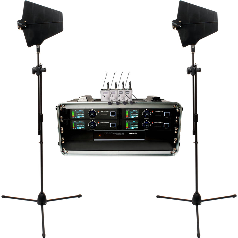 VocoPro BENCHMARK-QUAD-BP Four-Channel Wireless Lavalier/Headset Microphone System with Active Antennas and Flight Case (900 MHz)