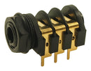 CLIFF ELECTRONIC COMPONENTS CL12327 Phone Audio Connector, 6.35mm, Stereo, 3 Contacts, Receptacle, Panel Mount, Gold Plated Contacts