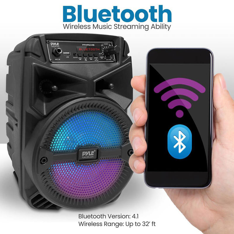 Pyle Pro PPHP634B 6.5" 240W 2-Way Portable Bluetooth PA Speaker with Flashing Party Lights