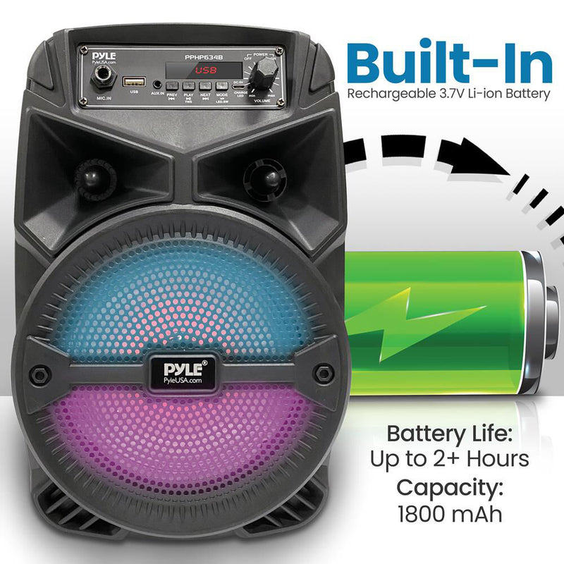 Pyle Pro PPHP634B 6.5" 240W 2-Way Portable Bluetooth PA Speaker with Flashing Party Lights