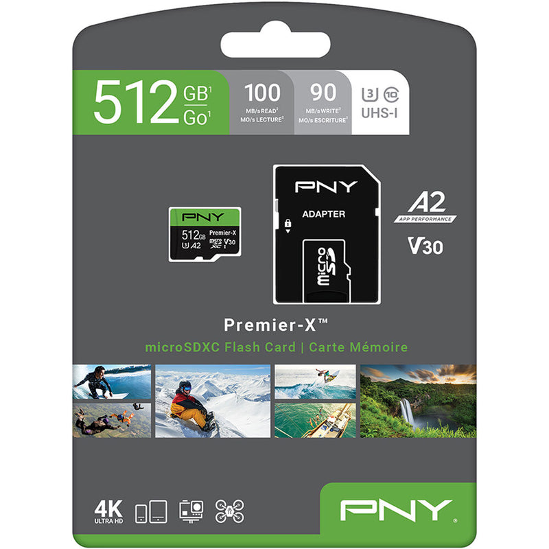 PNY 512GB Premier-X UHS-I microSDXC Memory Card with SD Adapter