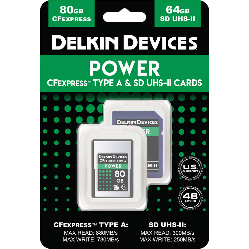 Delkin Devices 80GB POWER CFexpress Type A & 64GB POWER UHS-II SDXC Memory Card Bundle