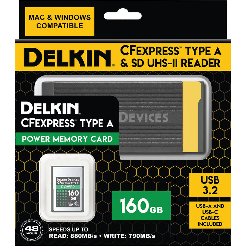 Delkin Devices 160GB POWER CFexpress Type A Memory Card & Reader Bundle