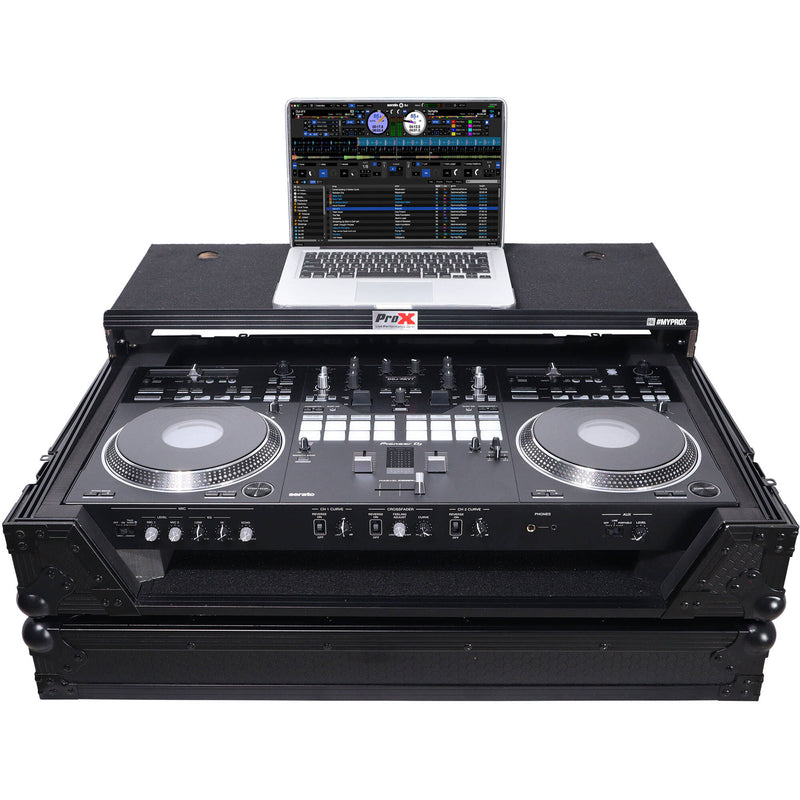 ProX Flight Case for Pioneer DDJ-REV7 Case Black On Black with Sliding Laptop Shelf with Wheels