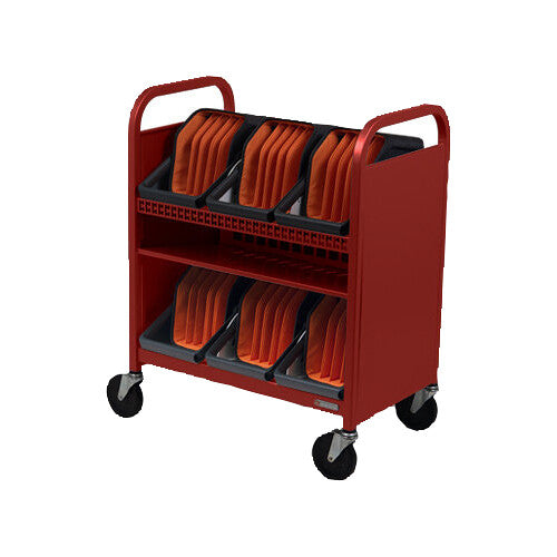 Bretford CUBE Transport Cart with Caddies (Standard AC Outlets, Red)