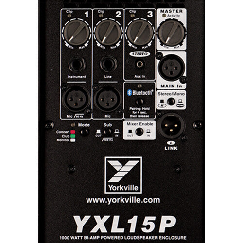 Yorkville Sound YXL15P Two-Way 15" 1000W Powered Portable PA Speaker with Bluetooth