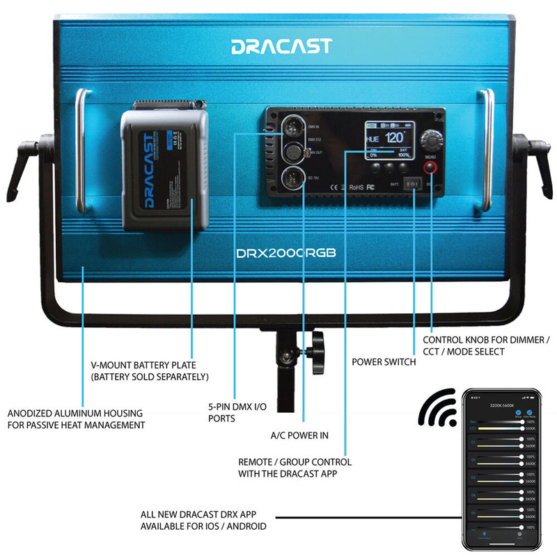 Dracast LED2000 X Series RGB and Bi-Color LED Panel 3-Light Kit with Travel Case