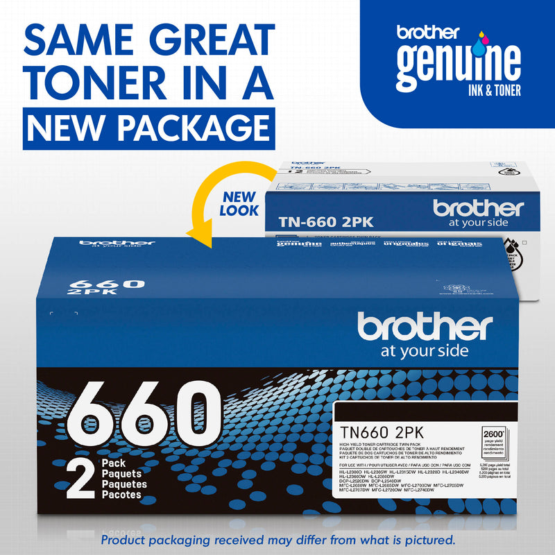 Brother TN660 High Yield Black Toner Cartridge (2-Pack)
