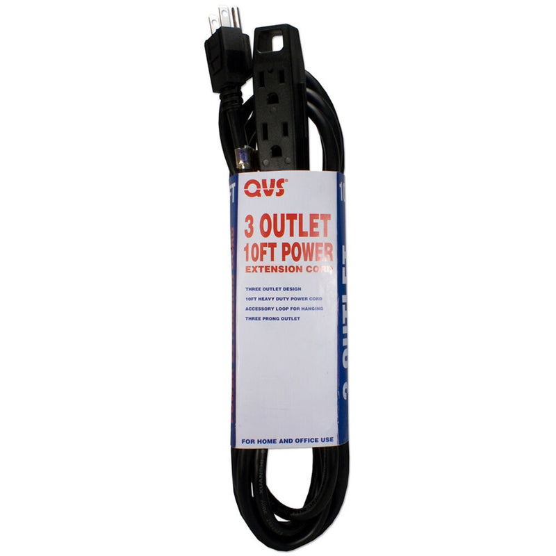 QVS 3-Outlet 3-Prong Power Extension Cord (16 AWG, Black, 6')