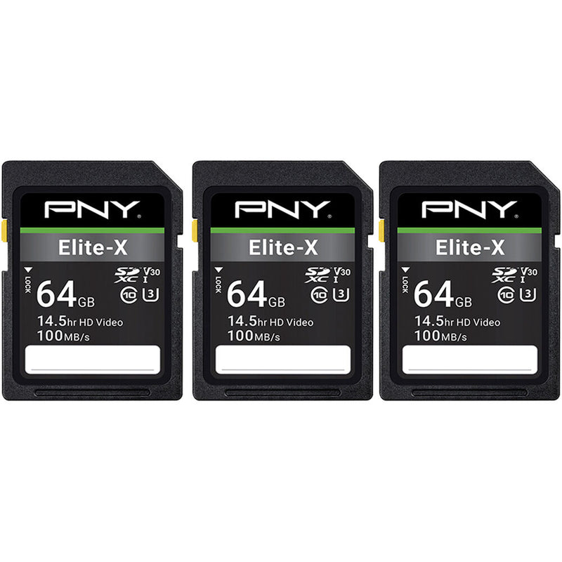 PNY 64GB Elite-X UHS-I SDXC Memory Card (3-Pack)
