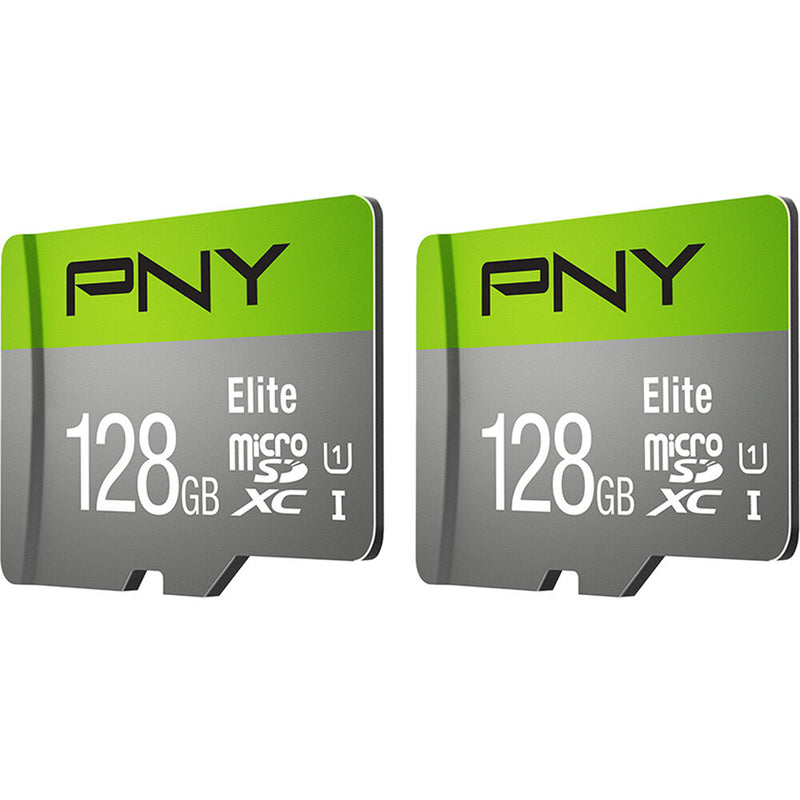 PNY 128GB Elite UHS-I microSDXC Memory Card with SD Adapter (2-Pack)