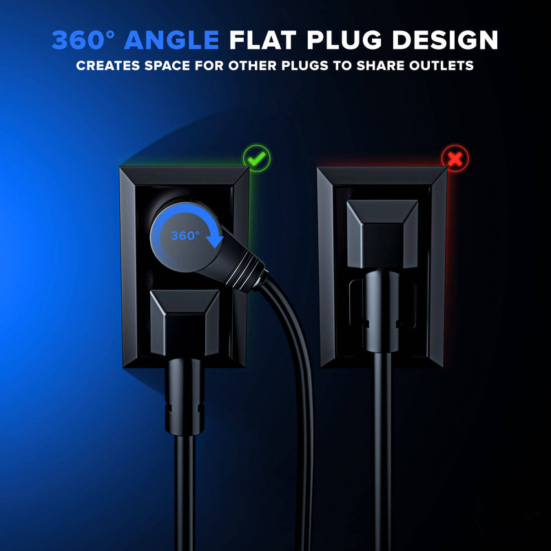 Maximm Cable 360&deg; Rotating Flat Plug 16 AWG Extension Cord (1', Black)