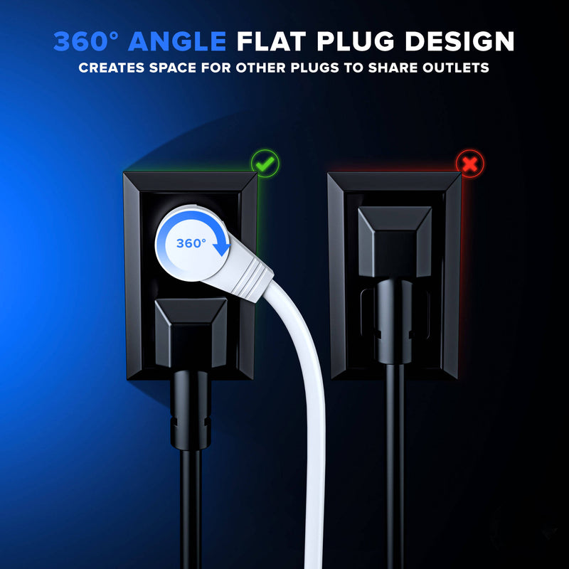 Maximm Cable 360&deg; Rotating Flat Plug 14 AWG Extension Cord (3', White)