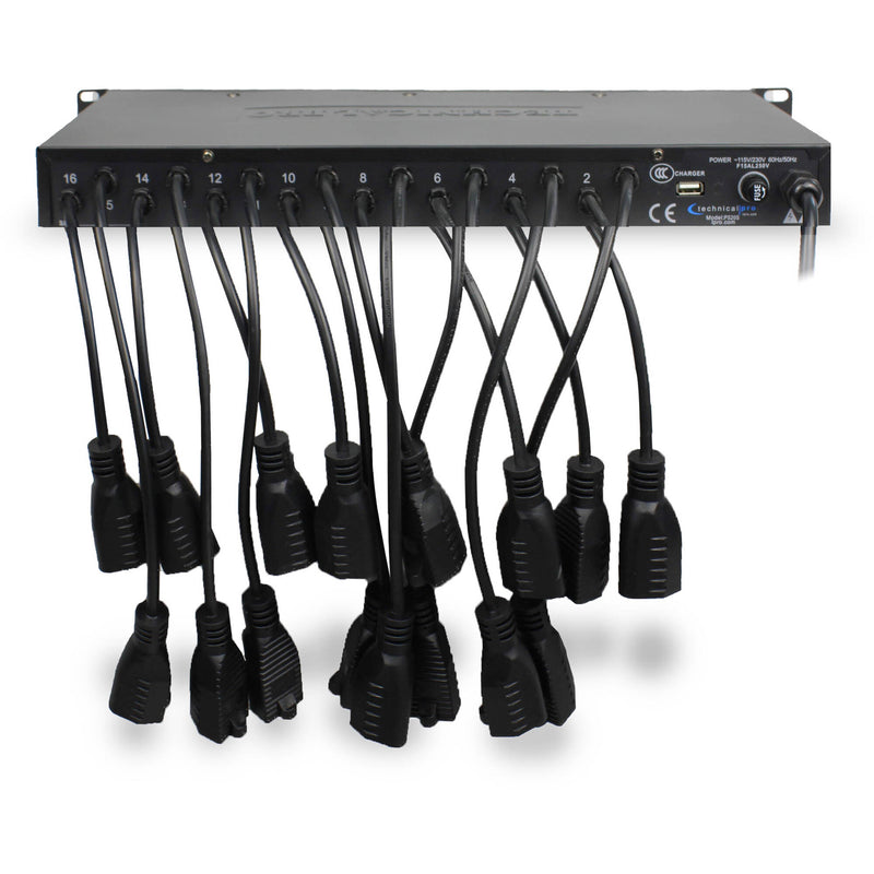Technical Pro PS20S 20-Outlet Rack Mount Power Supply & Surge Protector with USB
