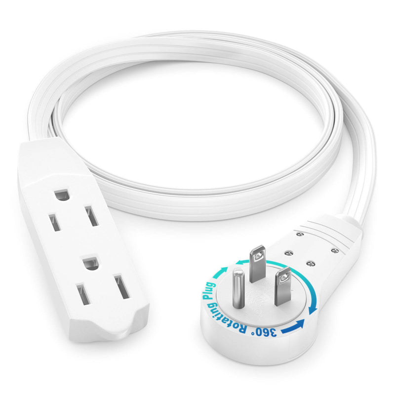 Maximm Cable Original Style 360&deg; Rotating Flat Plug Extension Cord (2', White)