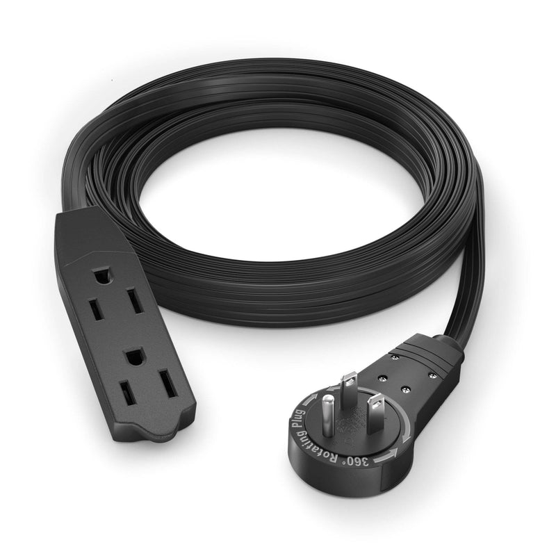 Maximm Cable Original Style 360&deg; Rotating Flat Plug Extension Cord (8', Black)