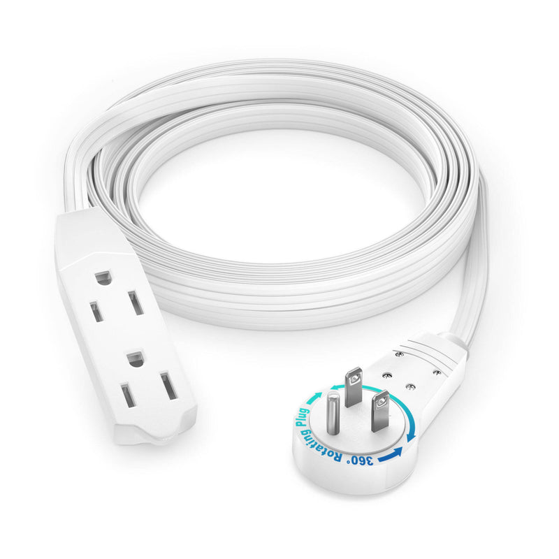 Maximm Cable Original Style 360&deg; Rotating Flat Plug Extension Cord (8', White)