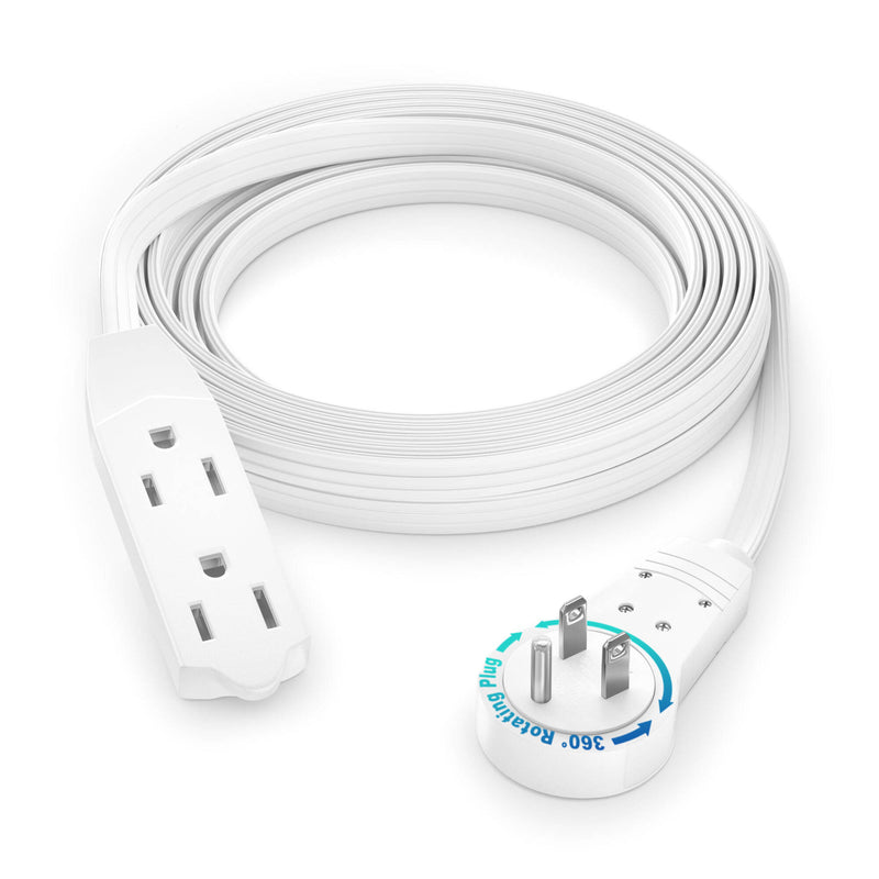 Maximm Cable Original Style 360&deg; Rotating Flat Plug Extension Cord (10', White)