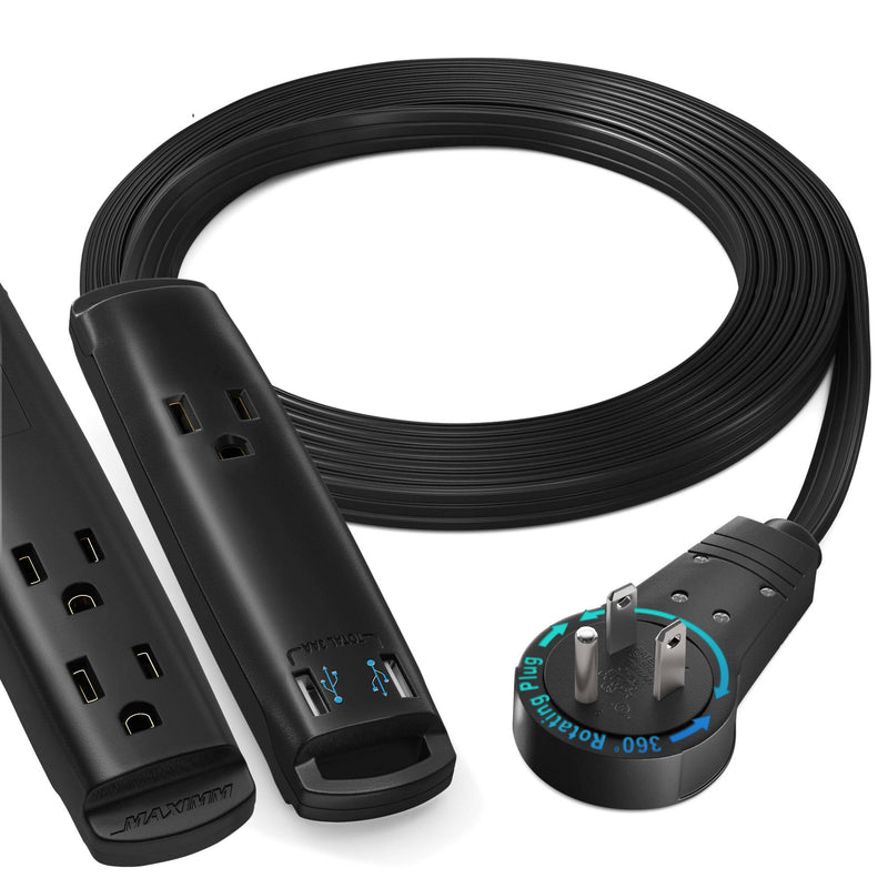 Maximm Cable 360&deg; Rotating Flat Plug USB Charging Extension Cord (6', Black)