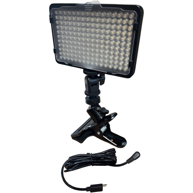 Bescor WAFFLE 176-LED On-Camera Light with USB Type-C Cable and Clip Clamp Bundle