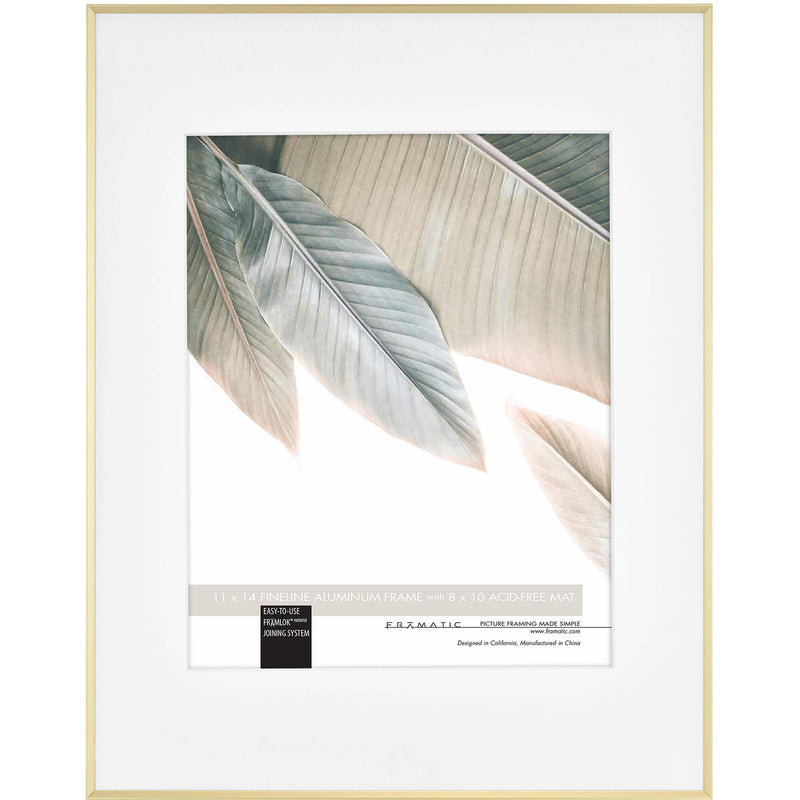 MCS Framatic Fineline Frame with 11 x 14" Glass & 8 x 10" Mat (Brass)