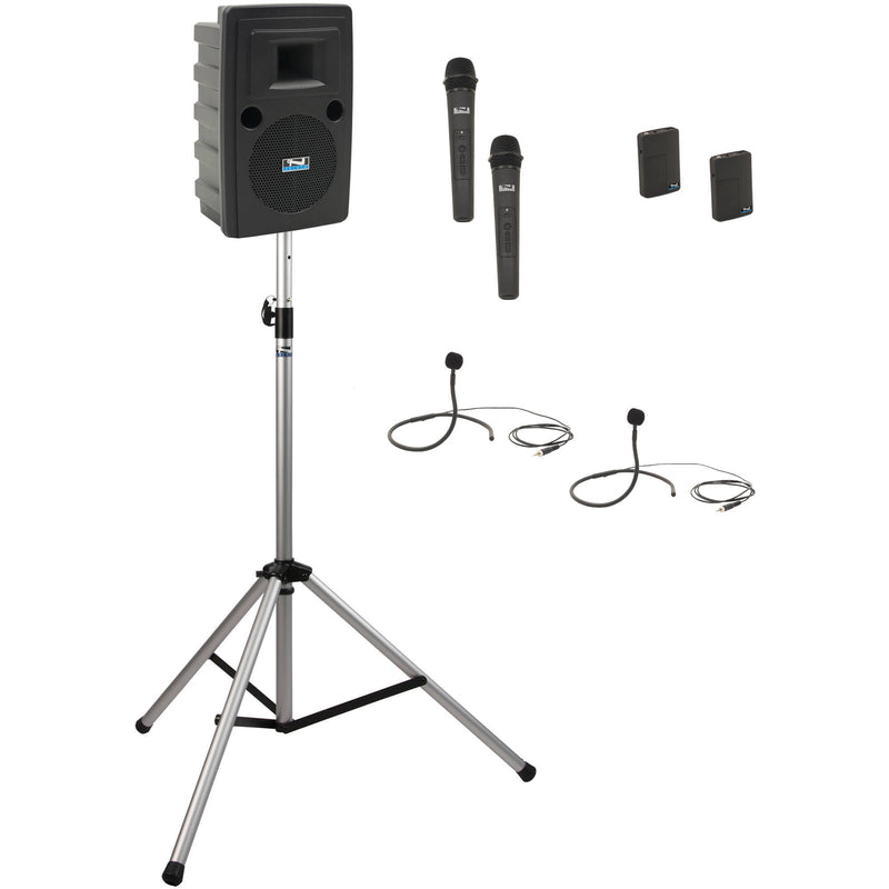 Anchor Audio Liberty System 4 with Two Handheld Mics, Two Beltpacks, Two Collar Mics, and Stand