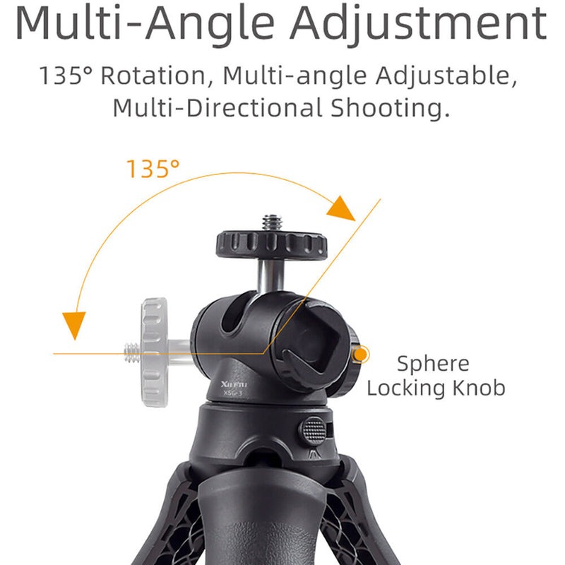 XILETU XSG-3 Lite Mini Tripod with 360-Degree Ball Head and Selfie Stick