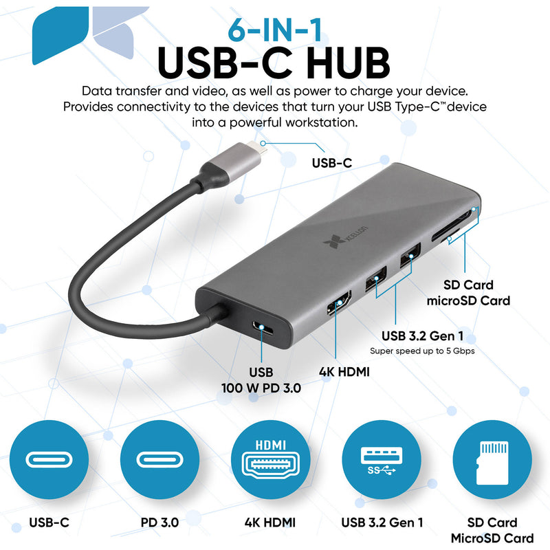 Xcellon 6-in-1 USB Type-C Hub with Power Delivery