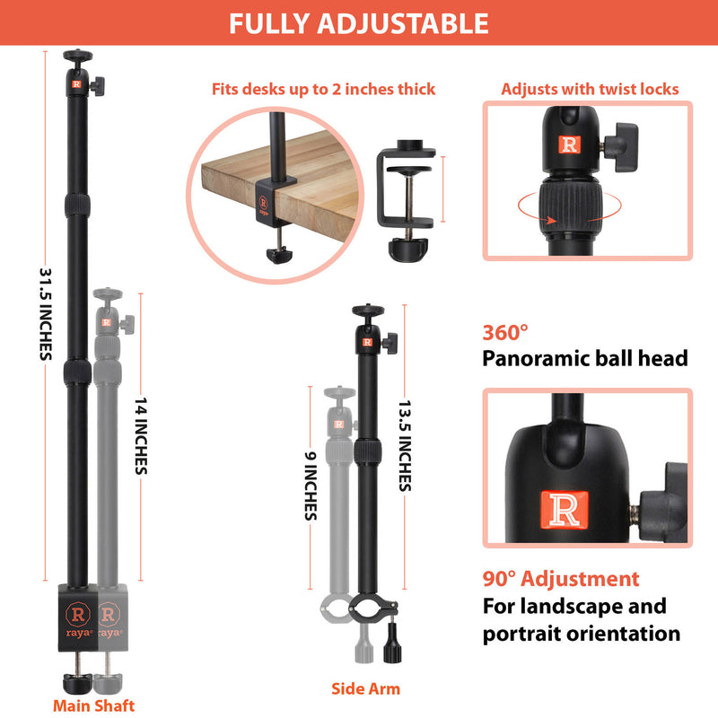 Raya LS-TT-SA Tabletop Light Stand with Side Arm