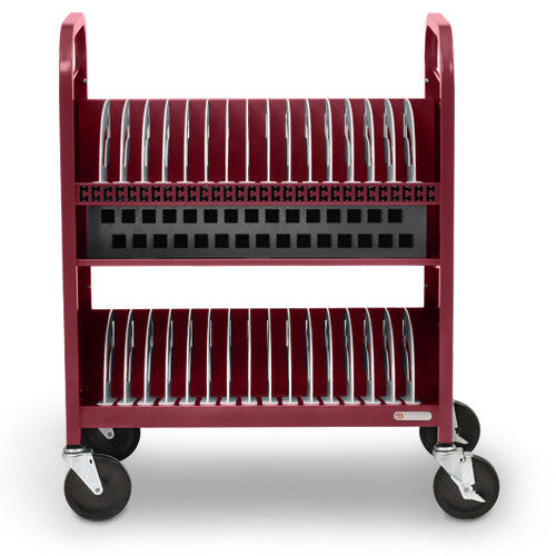 Bretford 30-Device CUBE Transport Cart (90&deg; AC Outlet, Maroon)