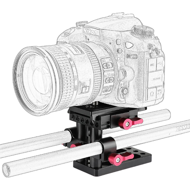 CAMVATE Quick Release Baseplate with 15mm LWS Rod Mount (Red Screws)