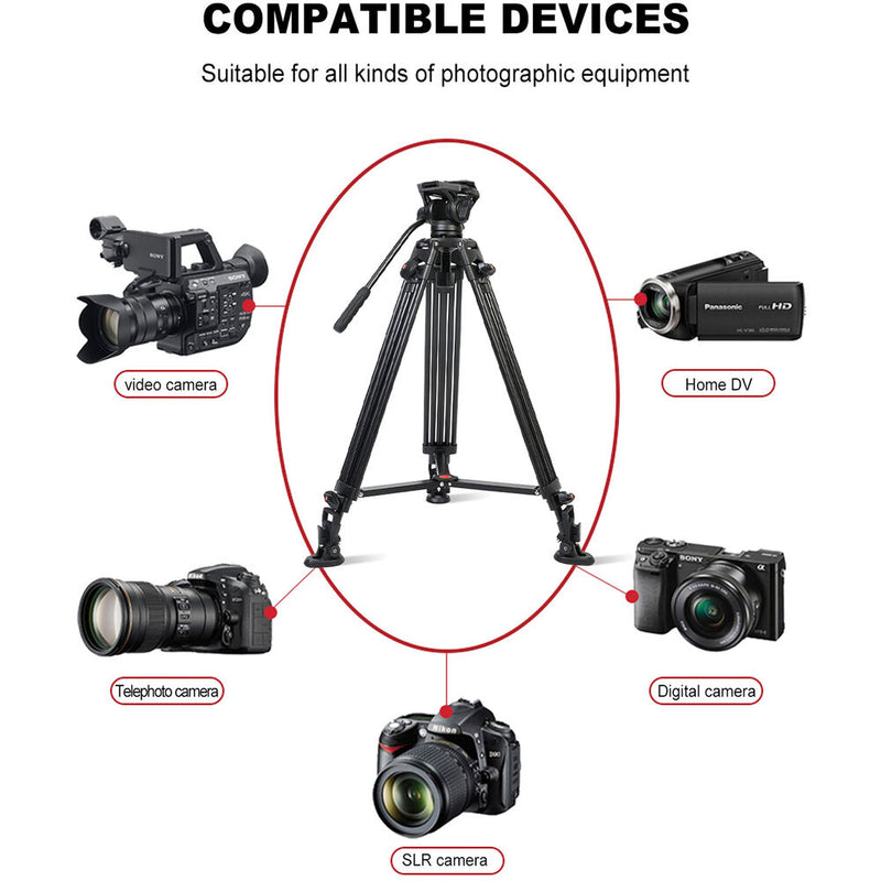 GVM Aluminum Camera Video Tripod DX16 with Fluid Head System