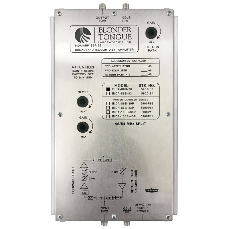 Blonder Tongue BIDA-5900 Series Broadband Indoor Distribution Amplifier (30 dB, 54-860 MHz)