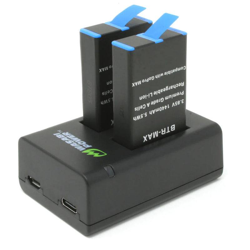 Wasabi Power Dual-Bay Battery Charger with USB Cable for GoPro MAX Batteries