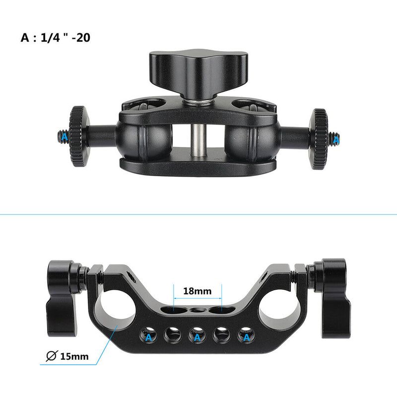 CAMVATE 15mm LWS Rod Bracket Kit with 1/4"-20 Dual Ball Head Articulating Arm