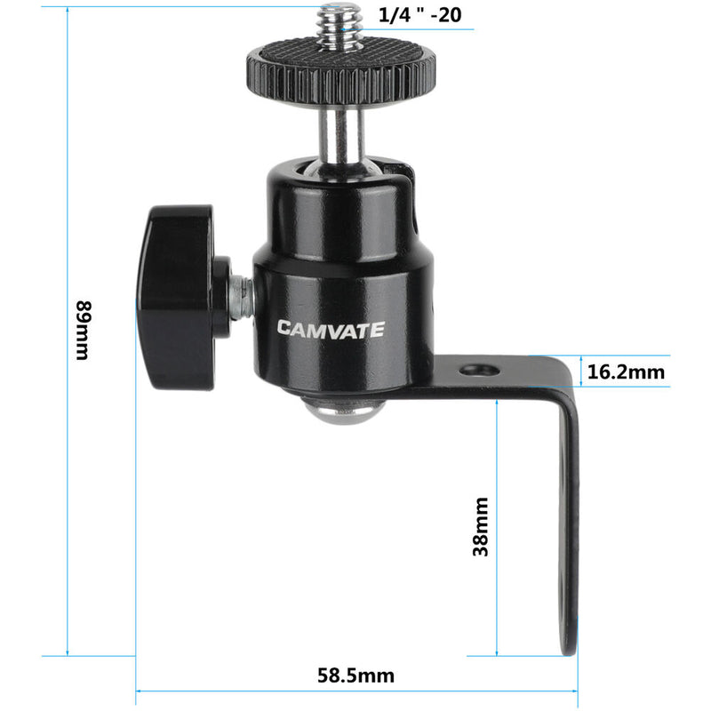 CAMVATE 1/4"-20 Ball Head with L-Shaped Wall Mount for Monitor or Smartphone