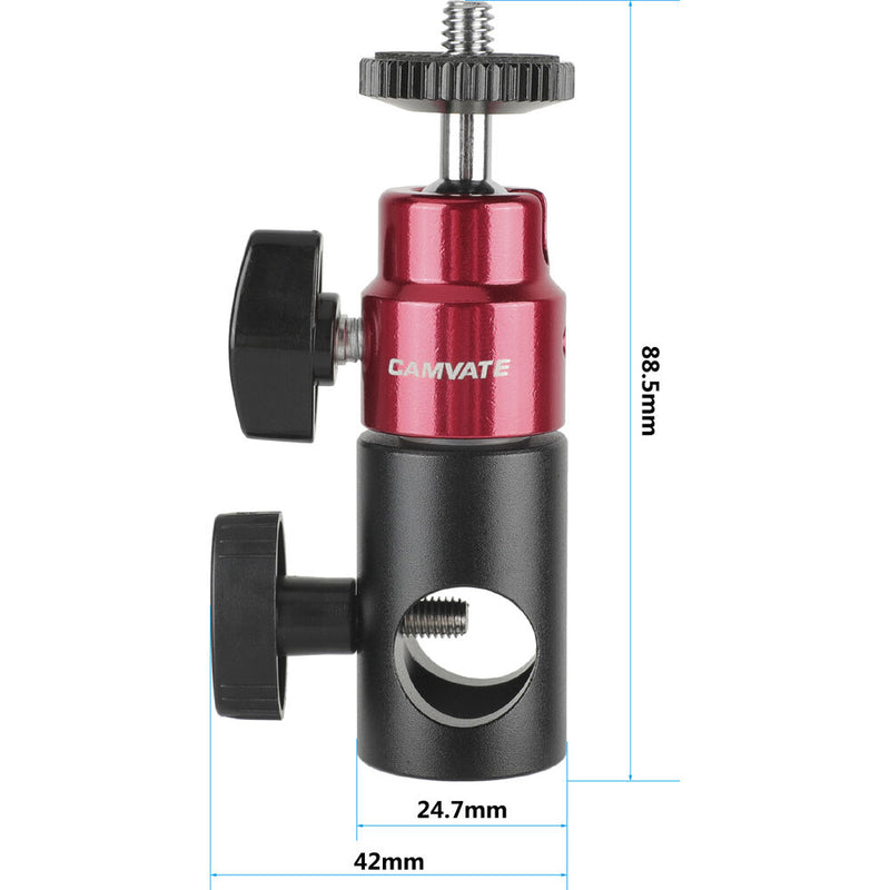 CAMVATE 5/8" Light Stand Head Adapter with Red 1/4"-20 Ball Head