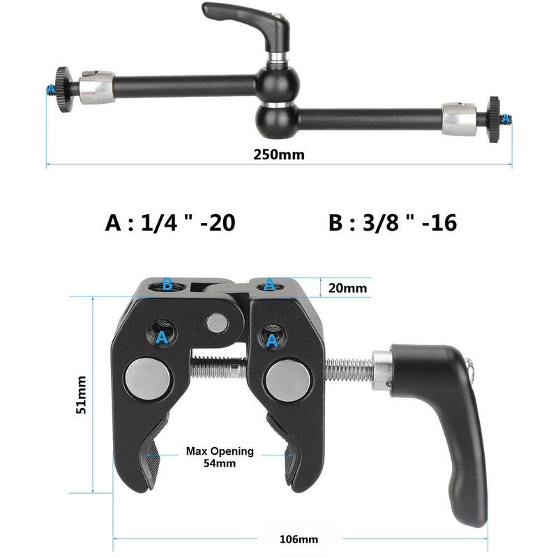 CAMVATE Universal Super Crab Clamp and Articulating Magic Arm Bundle