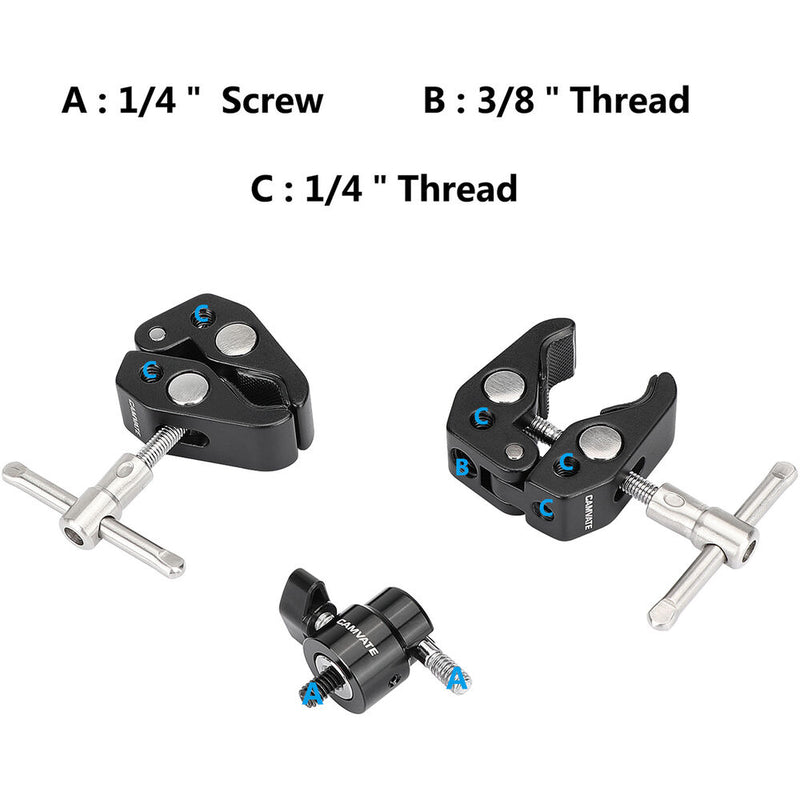 CAMVATE Double Super Clamp with 1/4"-20 Ball Head Adapter