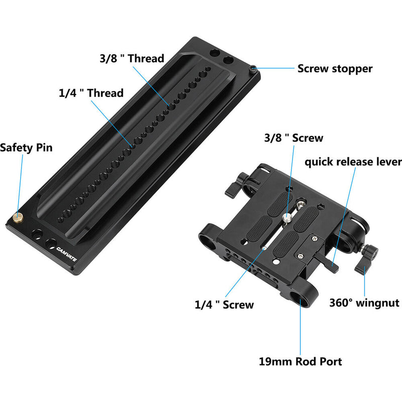 CAMVATE 12" Dovetail Plate and Quick Release Baseplate Bundle