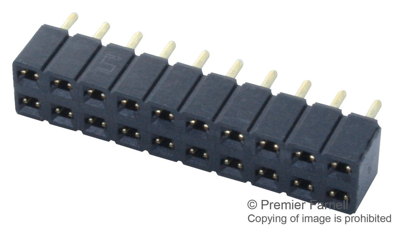 SAMTEC SLW-110-01-G-D Board-To-Board Connector, Dual, 2.54 mm, 20 Contacts, Receptacle, SLW Series, Through Hole, 2 Rows