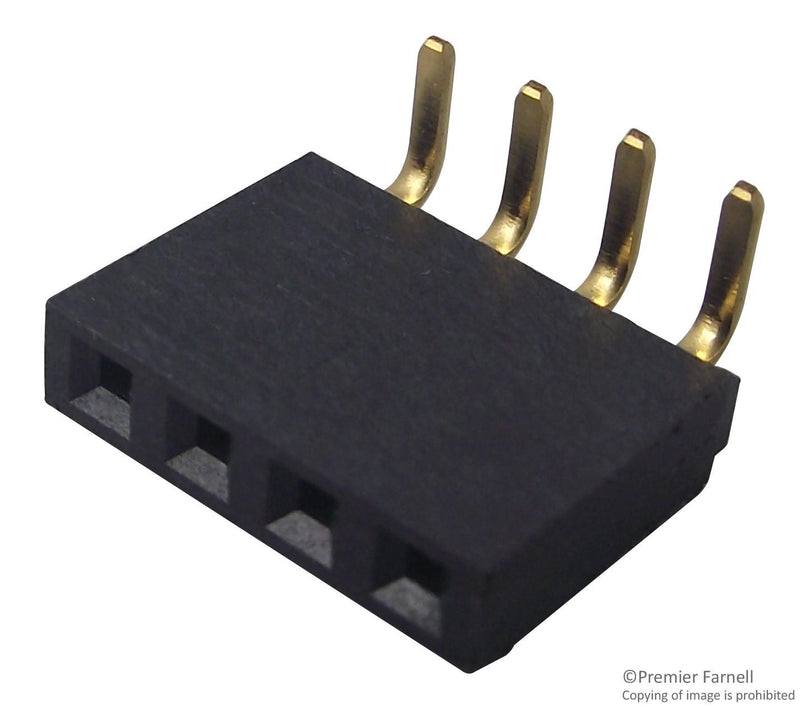 SAMTEC SSW-104-02-G-S-RA Board-To-Board Connector, Right Angle, 2.54 mm, 4 Contacts, Receptacle, SSW Series, Through Hole