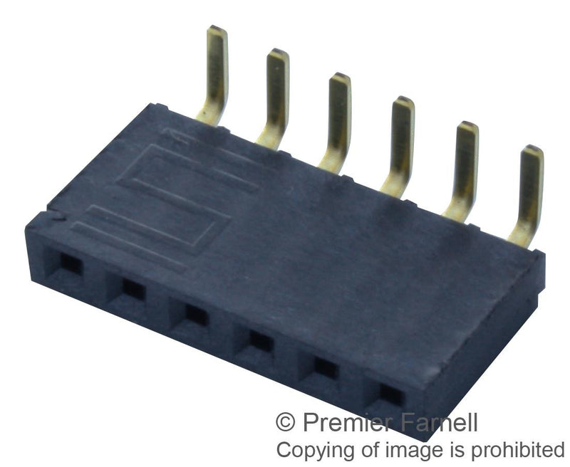 SAMTEC SSW-106-02-G-S-RA Board-To-Board Connector, Right Angle, 2.54 mm, 6 Contacts, Receptacle, SSW Series, Through Hole