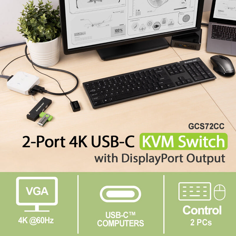 IOGEAR 2-Port 4K USB-C KVM Switch with DisplayPort Output