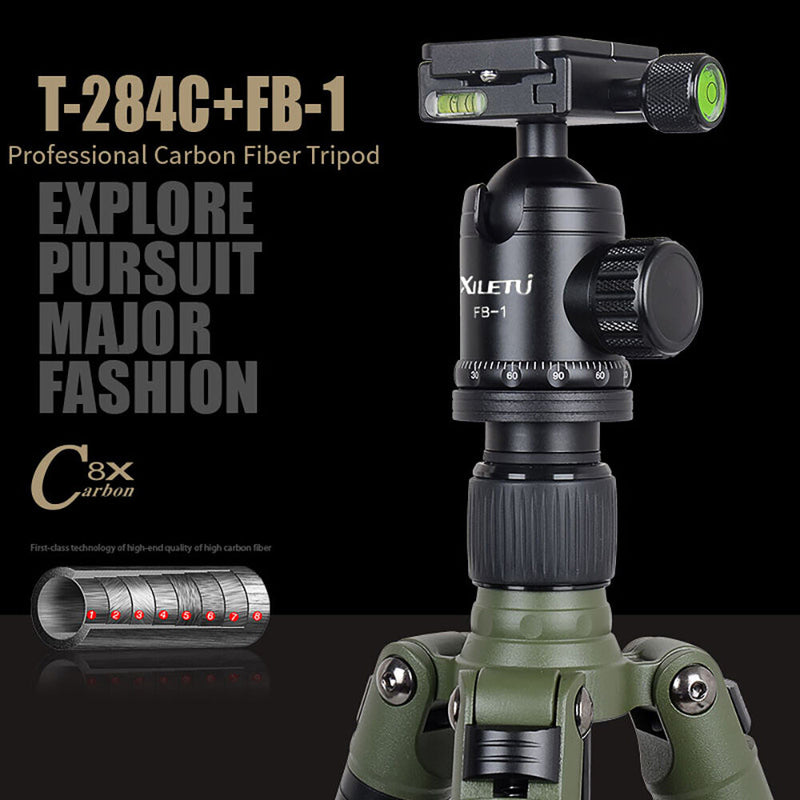 XILETU T284C+FB-1 Camouflage Carbon Fiber Tripod with Arca-Type Ball Head